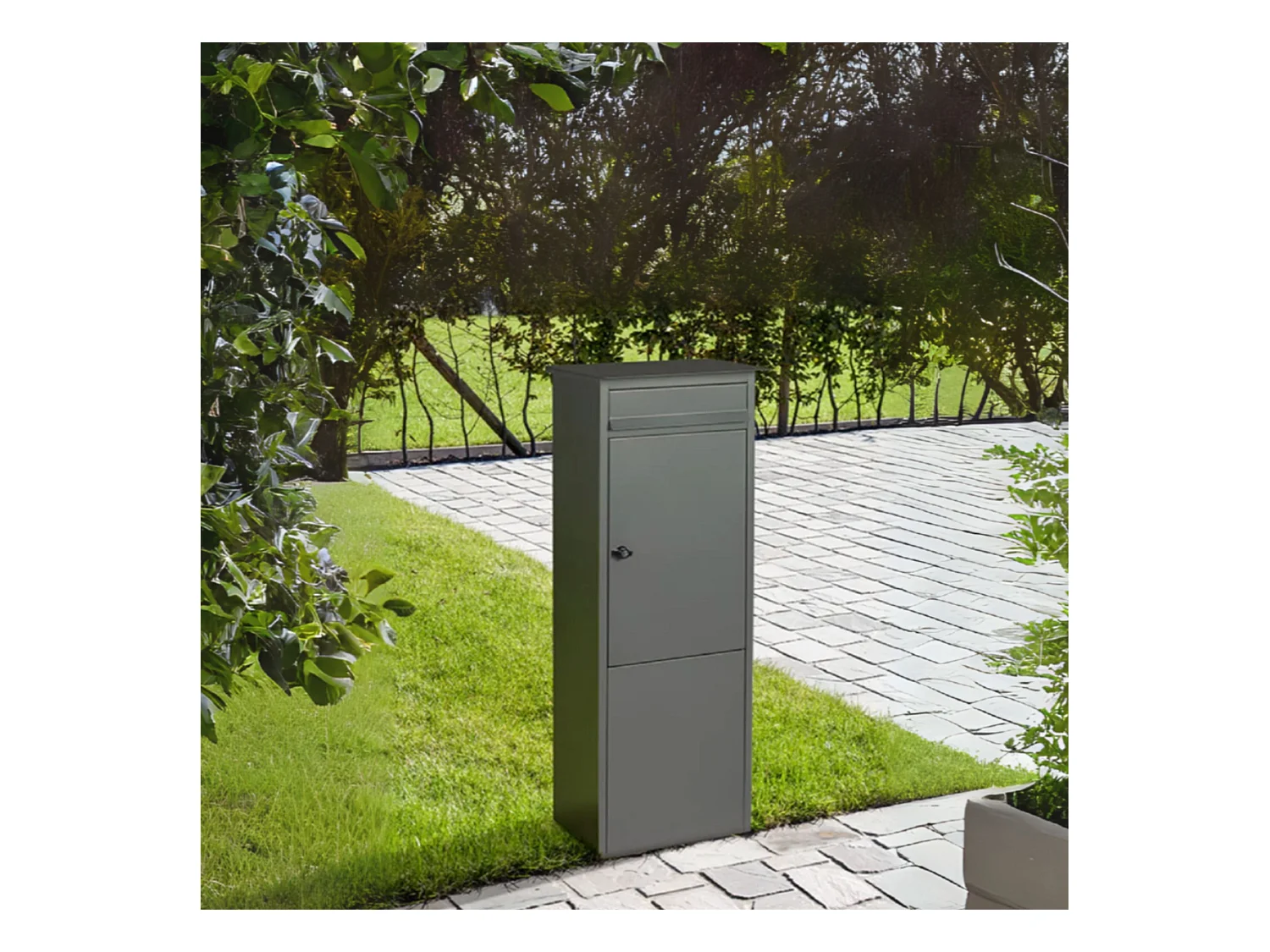 Boîte aux lettres colonne FRANKURT gris mat, grande ouverture A4, fixation au sol, serrure à clé