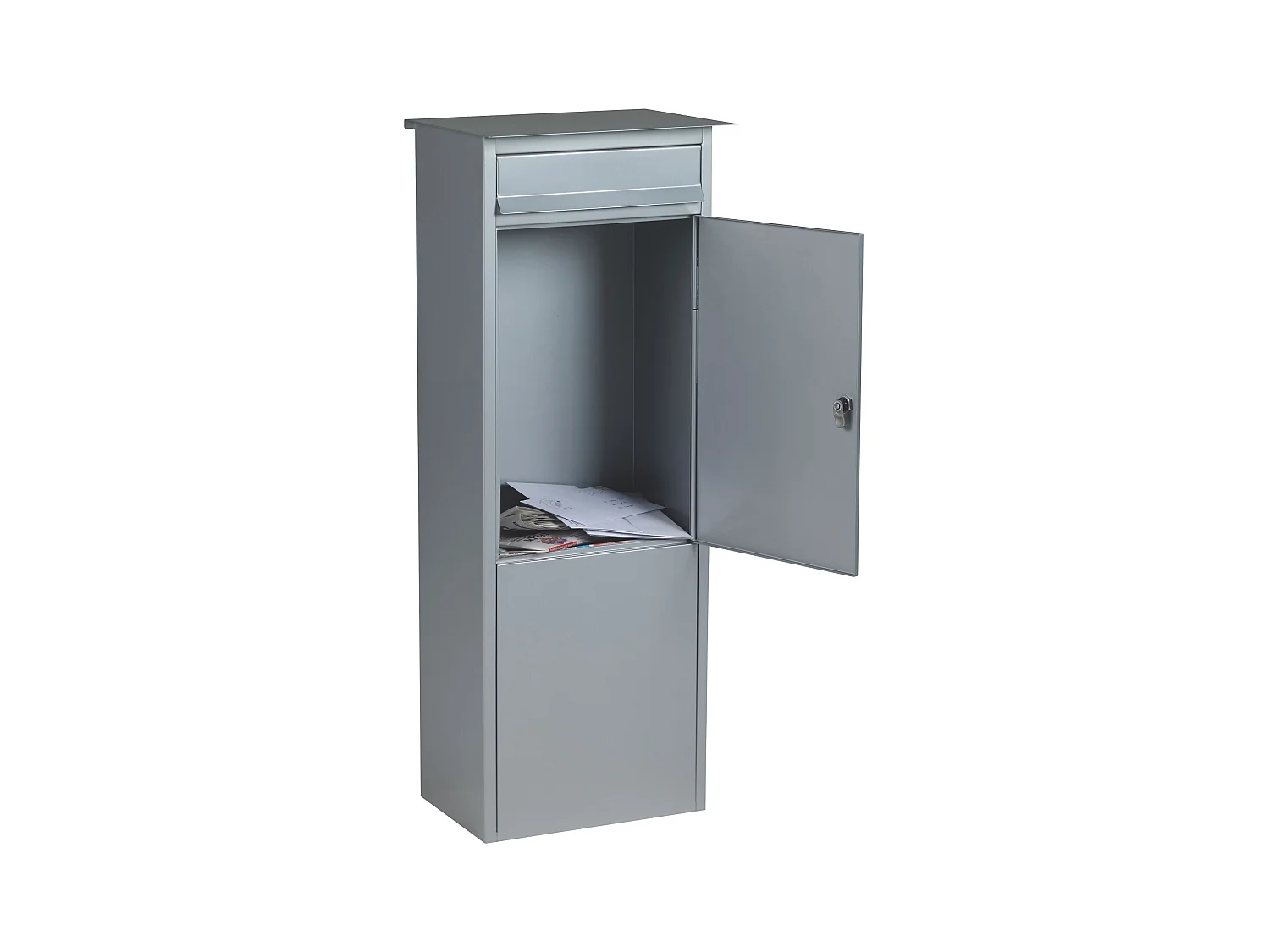 Boîte aux lettres colonne FRANKURT gris mat, grande ouverture A4, fixation au sol, serrure à clé