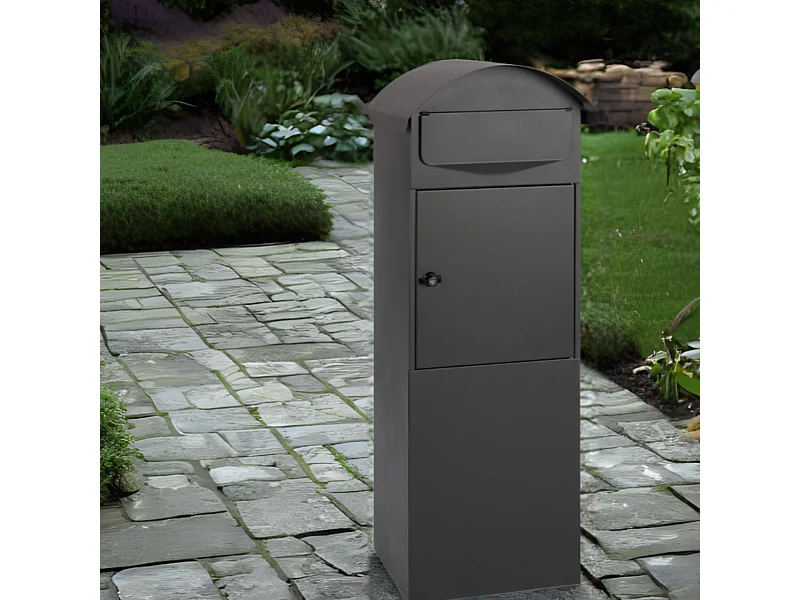 Boîte aux lettres sur pied Noire, format A4, fixation au sol, serrure avec clés