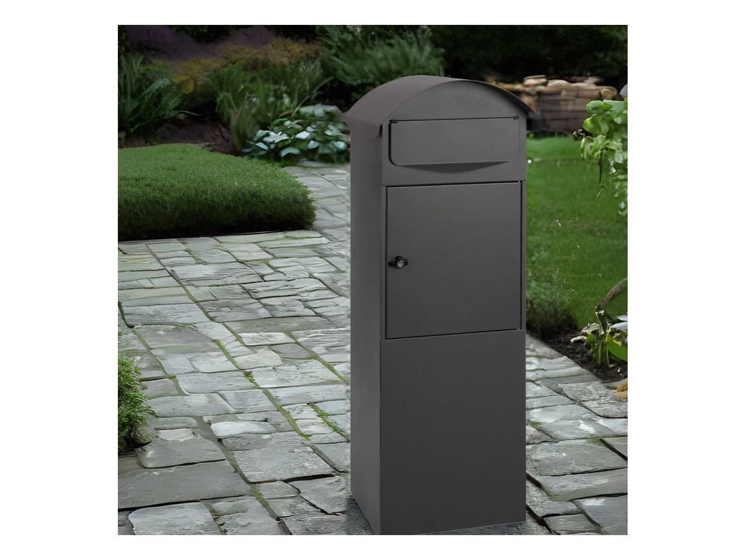 Boîte aux lettres sur pied Noire, format A4, fixation au sol, serrure avec clés