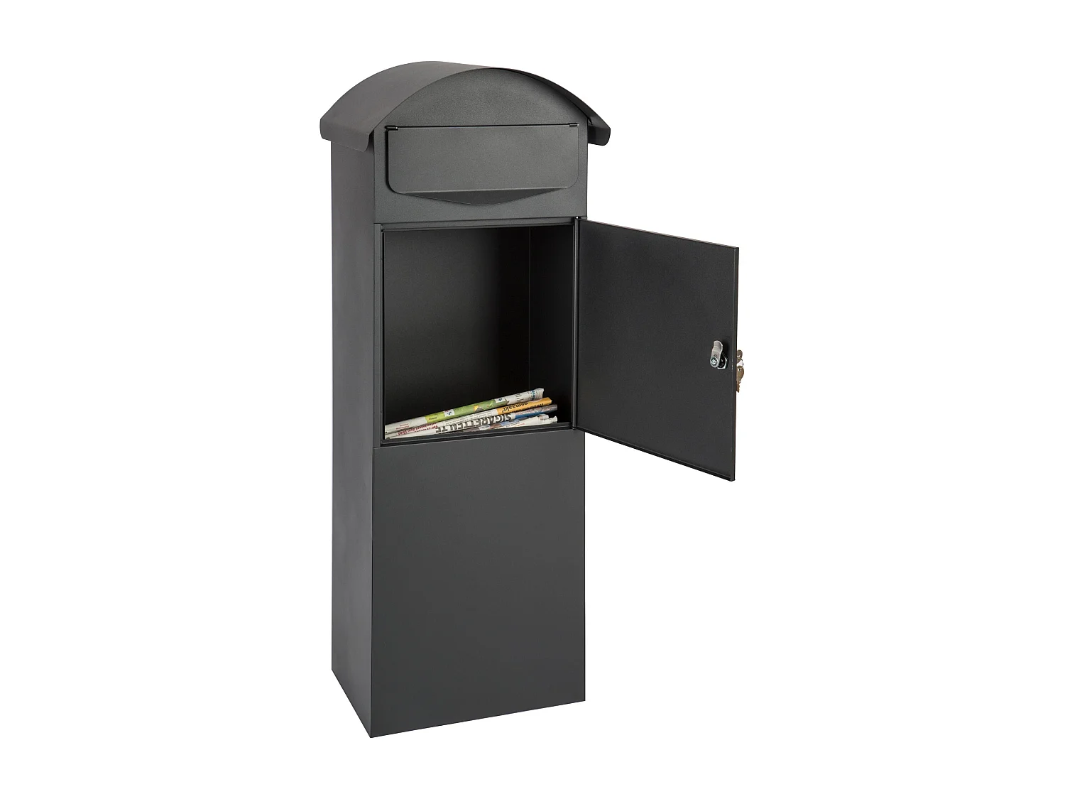 Boîte aux lettres sur pied Noire, format A4, fixation au sol, serrure avec clés