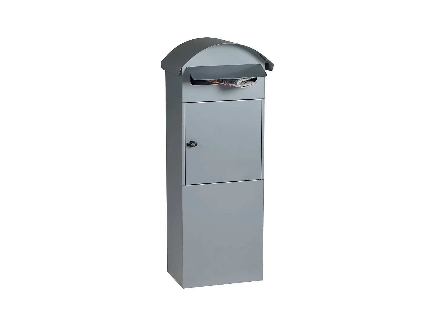 Boîte aux lettres sur pied Gris mat, compatible A4 et journaux, avec serrure et fixation au sol incluse