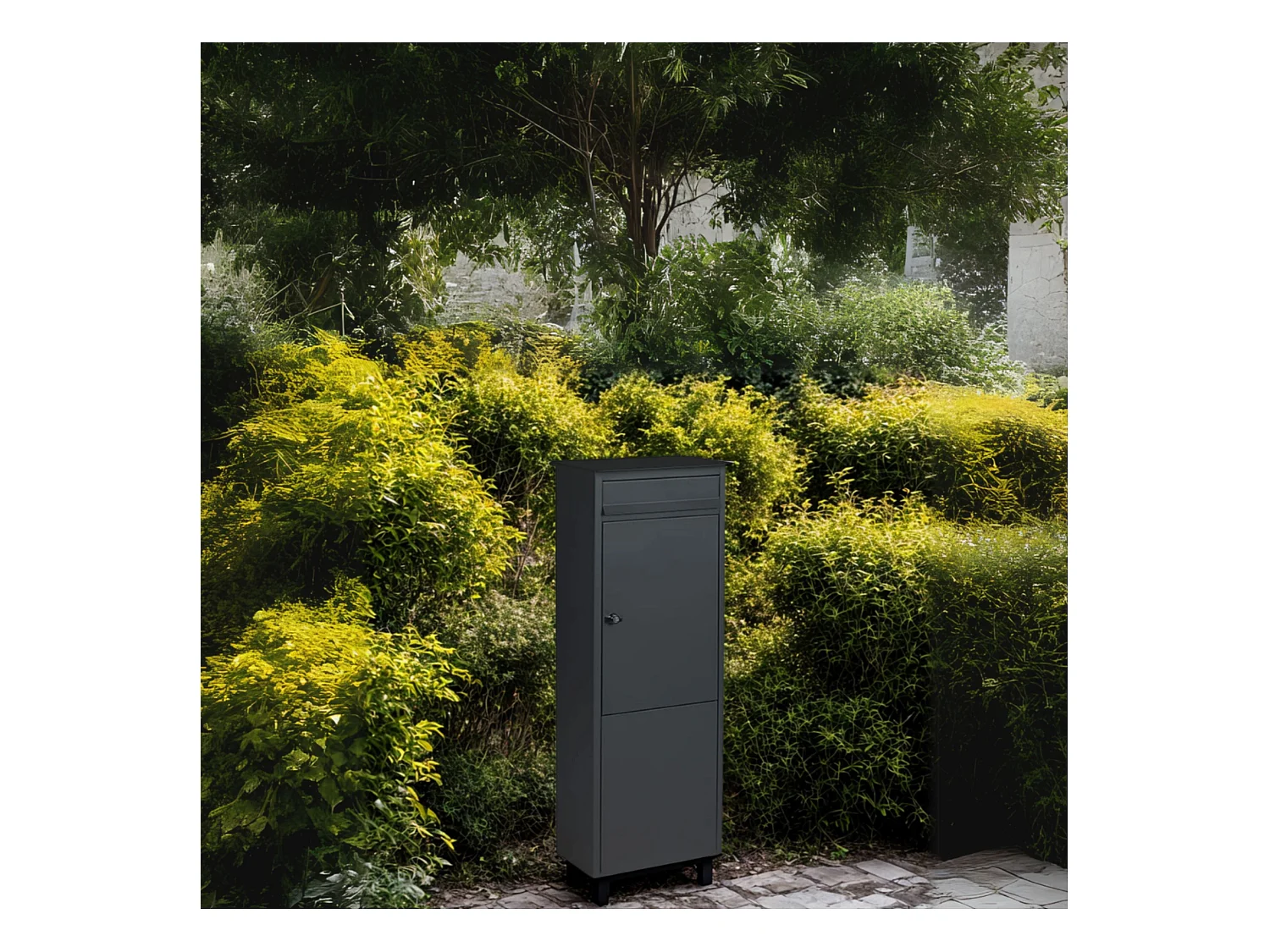 Boîte aux lettres colonne FRANKURT noire, grande ouverture A4, fixation au sol, serrure à clé