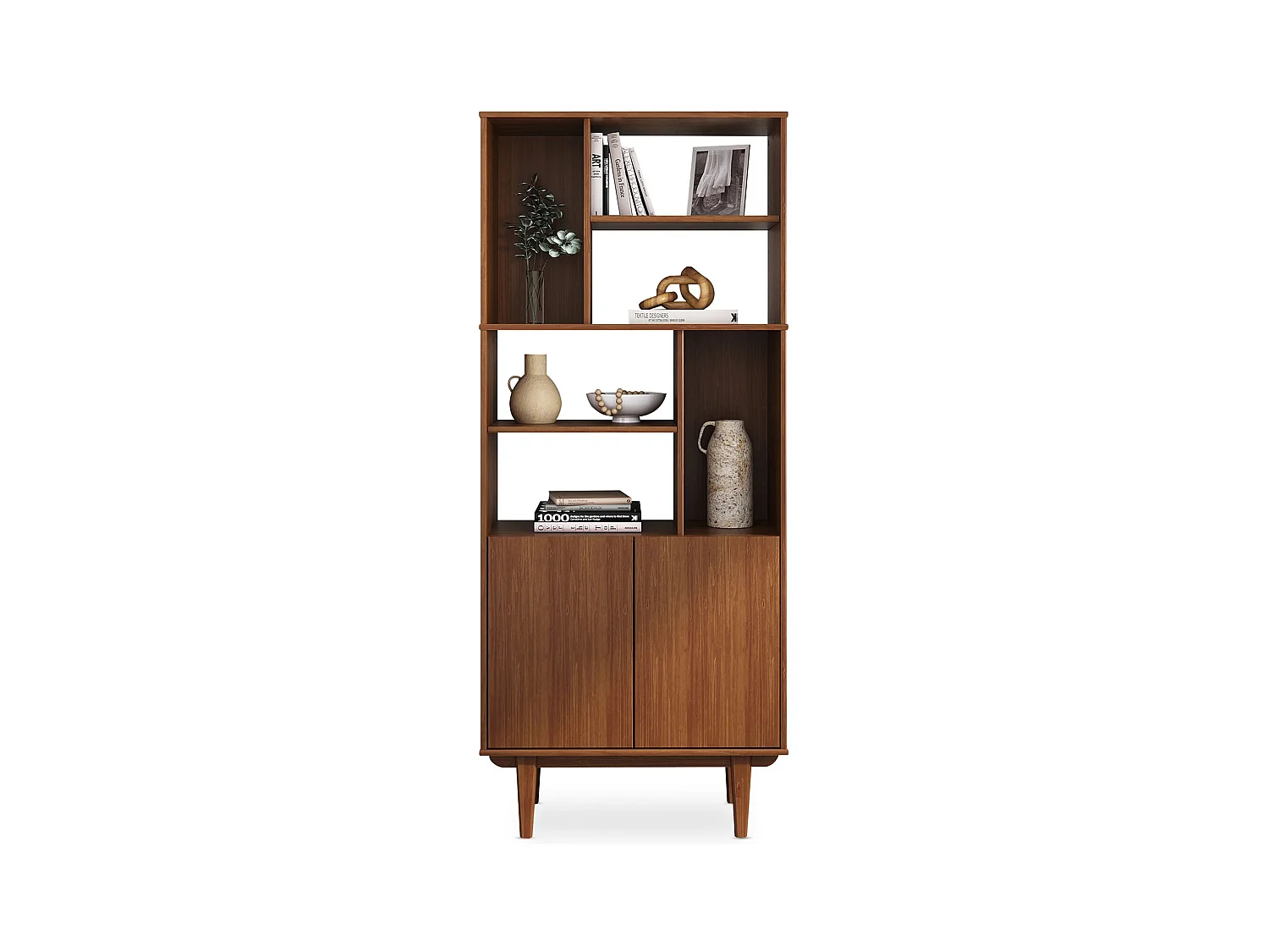 Buffet haut SIMONA 80x188 cm en bois massif coloris châtaignier avec 2 Portes 6 Étagères, Vaisselier en hauteur
