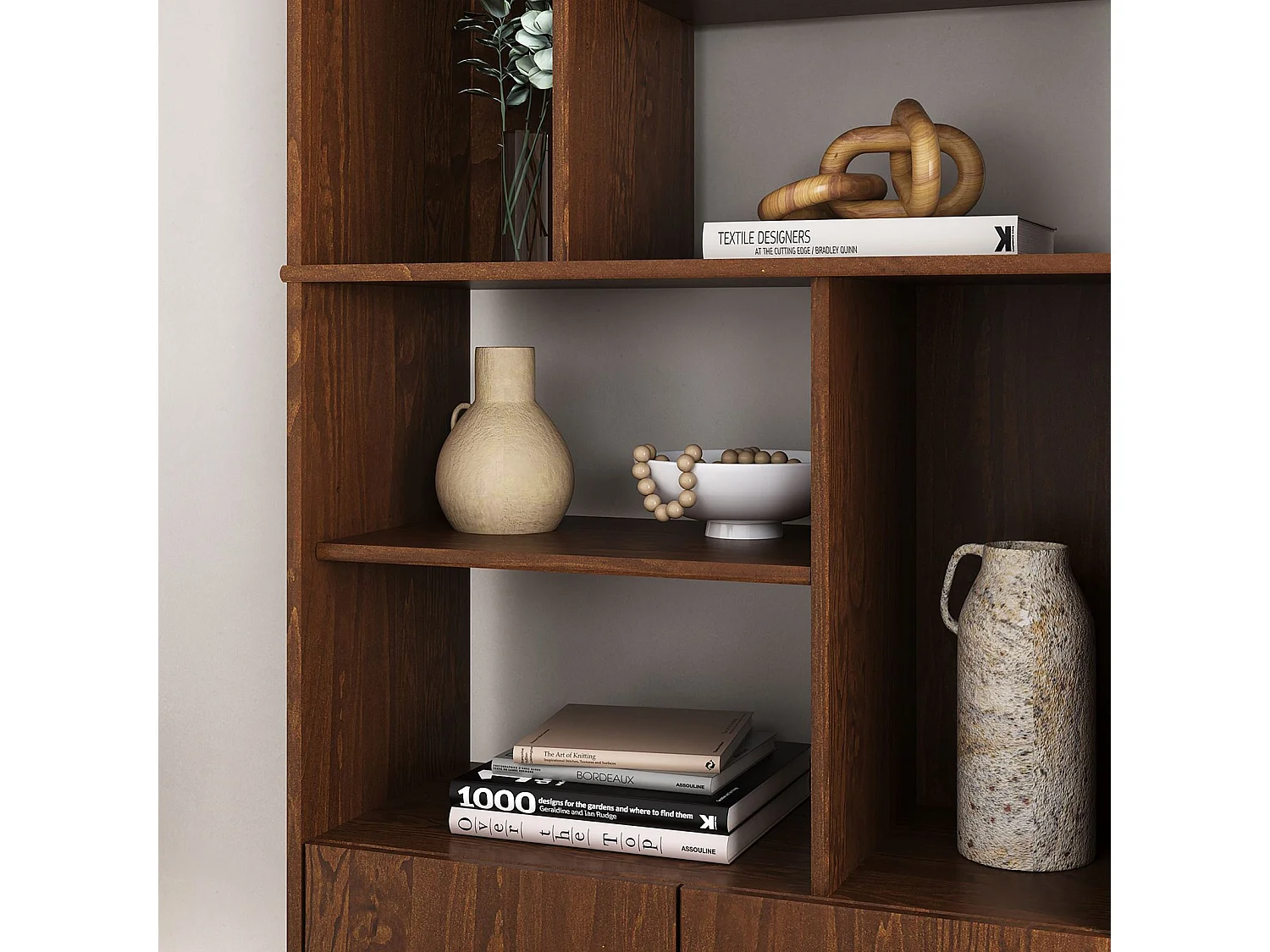 Buffet haut SIMONA 80x188 cm en bois massif coloris châtaignier avec 2 Portes 6 Étagères, Vaisselier en hauteur