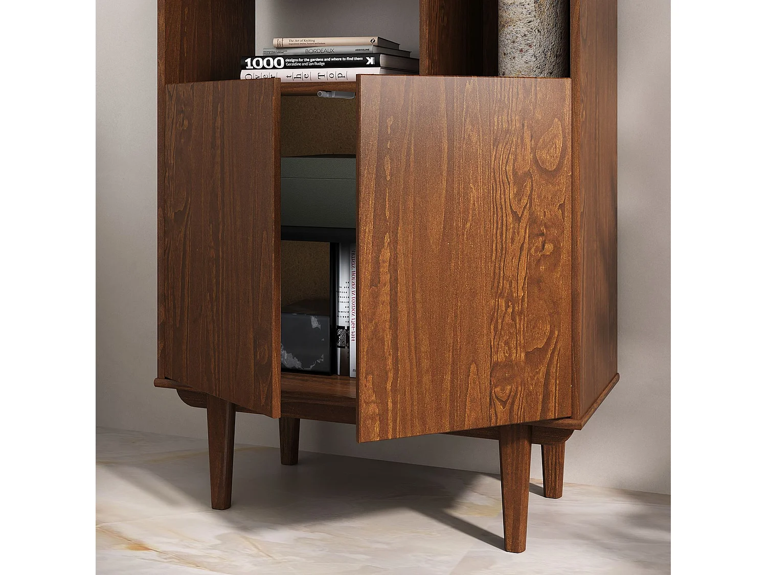 Buffet haut SIMONA 80x188 cm en bois massif coloris châtaignier avec 2 Portes 6 Étagères, Vaisselier en hauteur