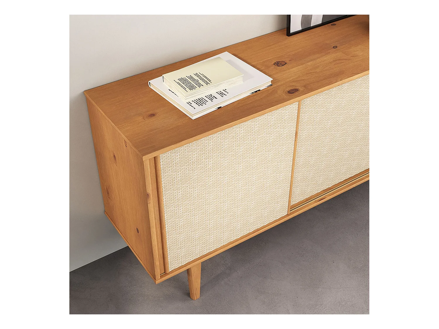 Buffet en bois SIMONA L 175 cm coloris chêne avec 4 Tiroirs 2 Portes Coulissantes, pour Salon ou Salle à manger