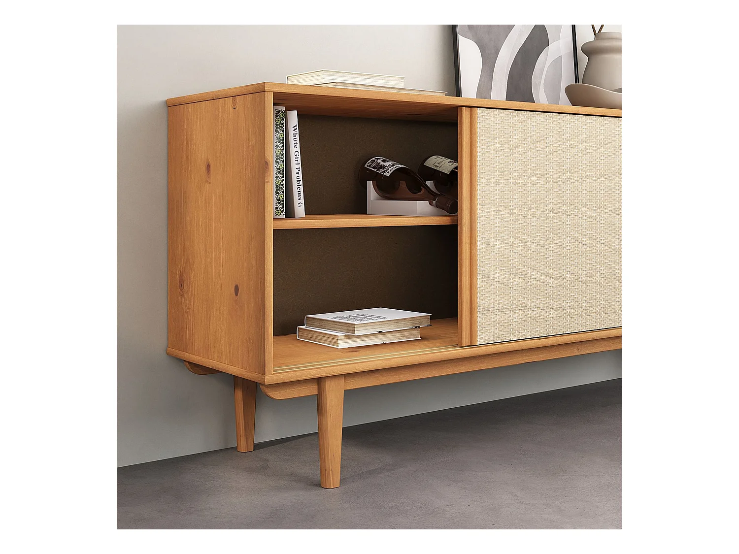 Buffet en bois SIMONA L 175 cm coloris chêne avec 4 Tiroirs 2 Portes Coulissantes, pour Salon ou Salle à manger