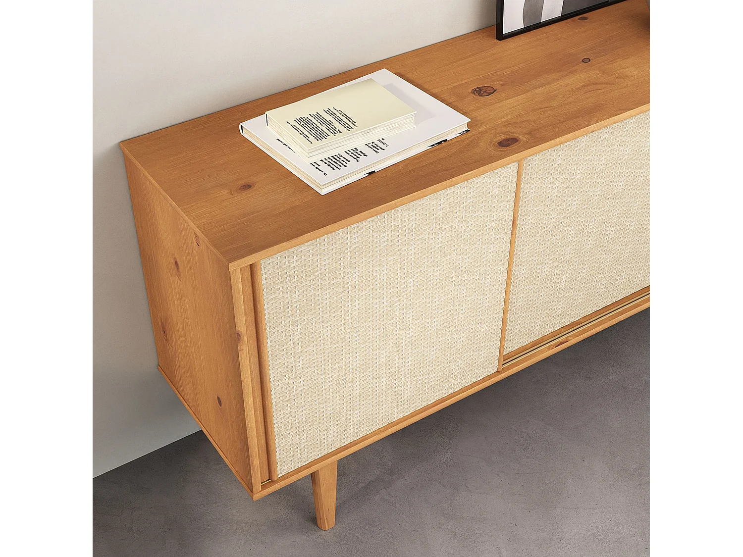 Buffet en bois SIMONA L 175 cm coloris chêne avec 4 Tiroirs 2 Portes Coulissantes, pour Salon ou Salle à manger