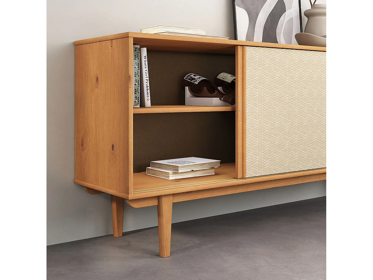 Buffet en bois SIMONA L 175 cm coloris chêne avec 4 Tiroirs 2 Portes Coulissantes, pour Salon ou Salle à manger