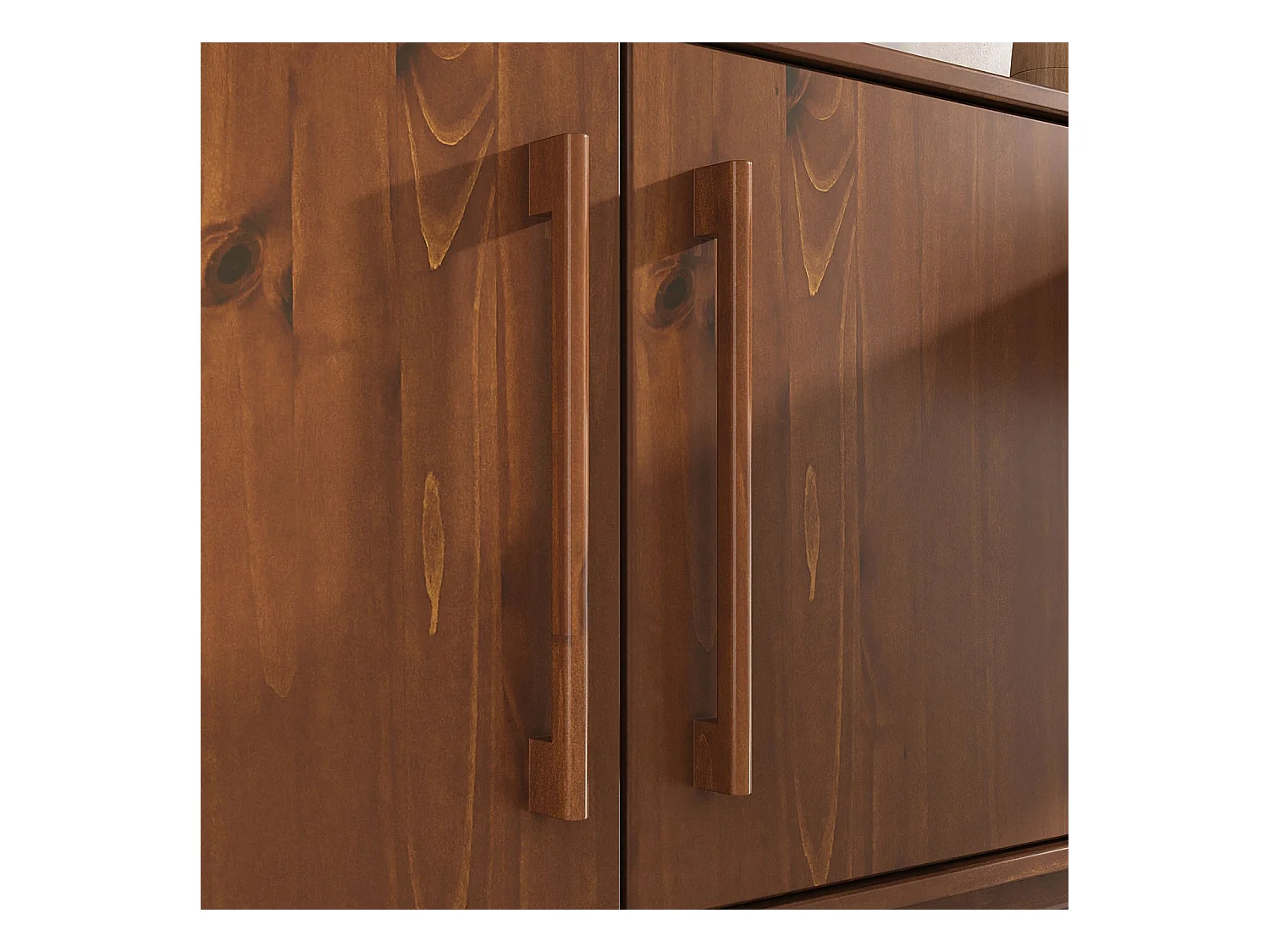 Buffet TECCA L 170 cm 2 Portes 3 Tiroirs en Bois Massif Coloris Châtaignier avec Étagères Réglables, Deux compartiments