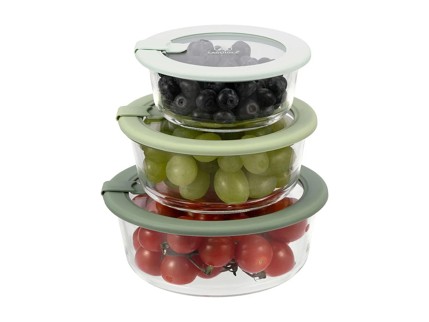 Lot de 3 boîtes en verre rondes avec couvercle 400/650/950ml