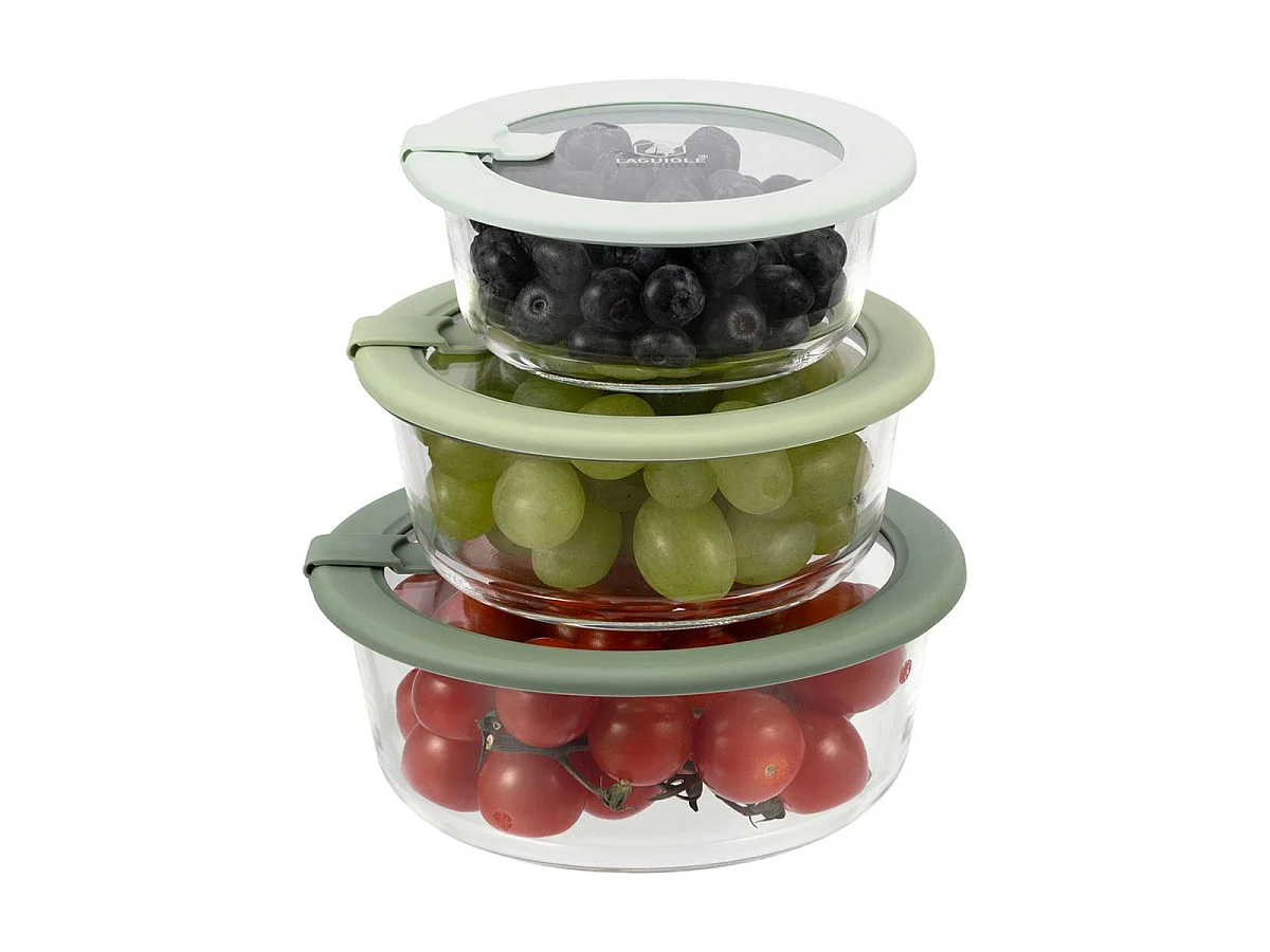 Lot de 3 boîtes en verre rondes avec couvercle 400/650/950ml
