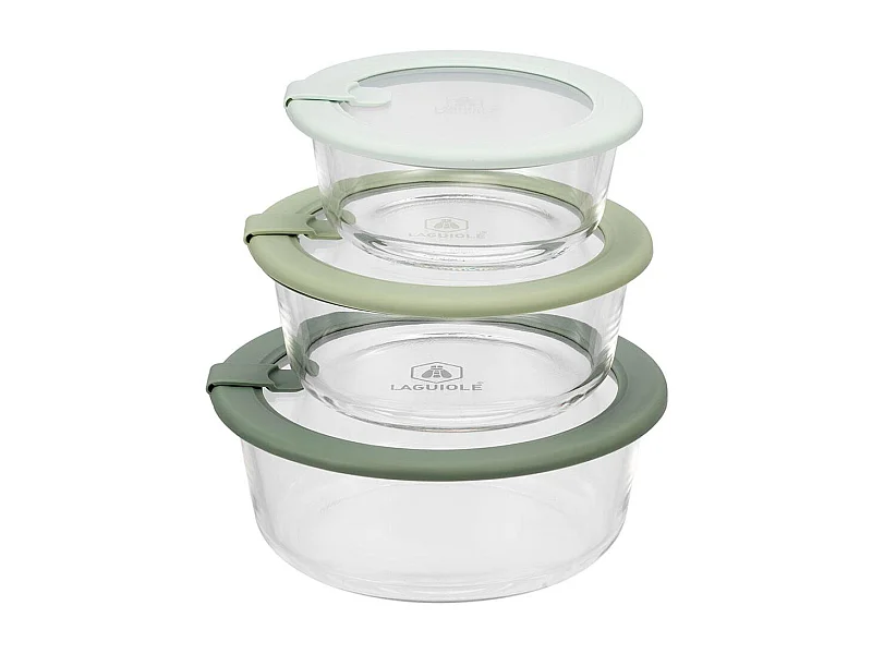 Lot de 3 boîtes en verre rondes avec couvercle 400/650/950ml