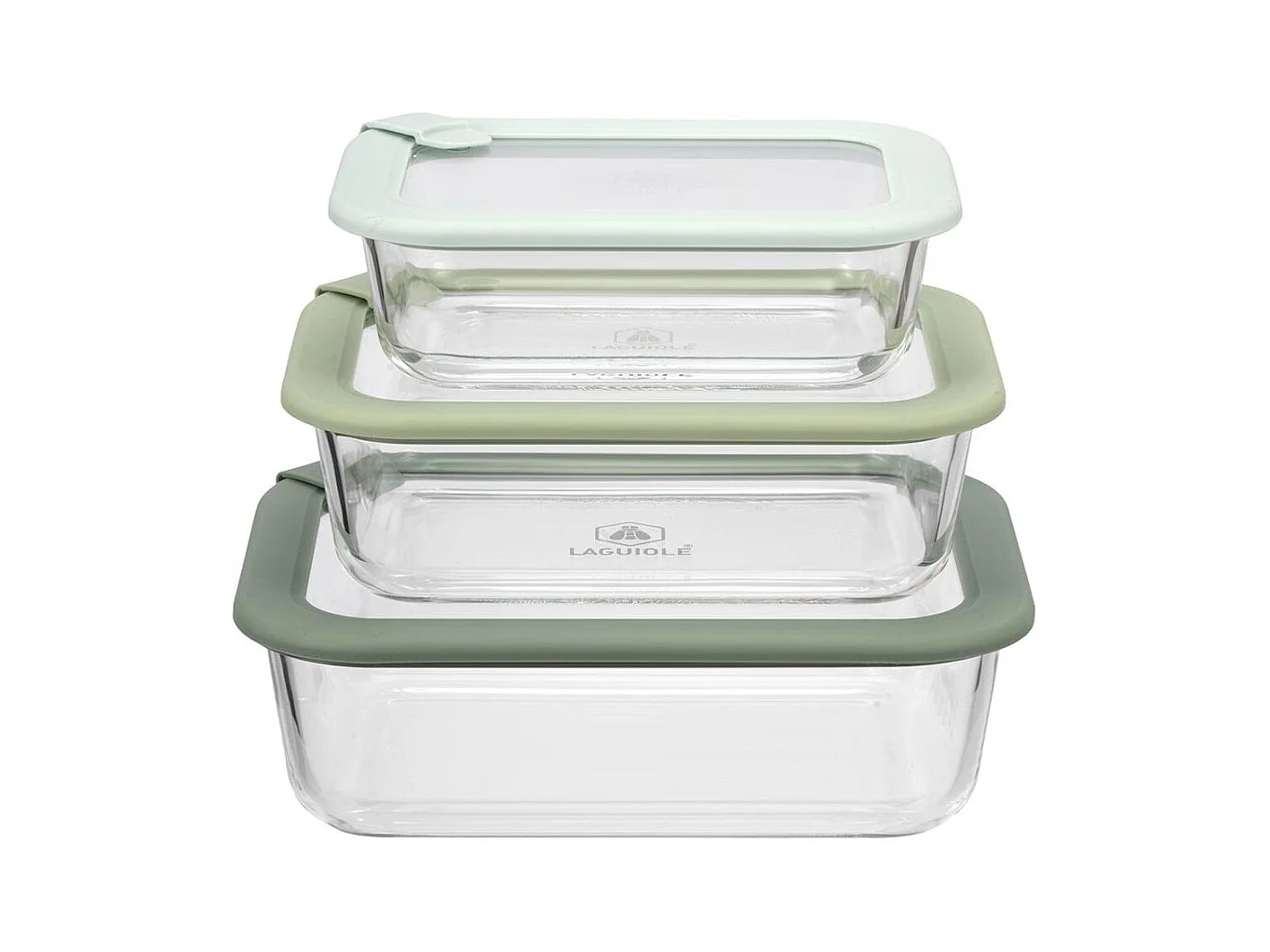 Lot de 3 boîtes en verre rectangulaires avec couvercle 640/1050/1520ml