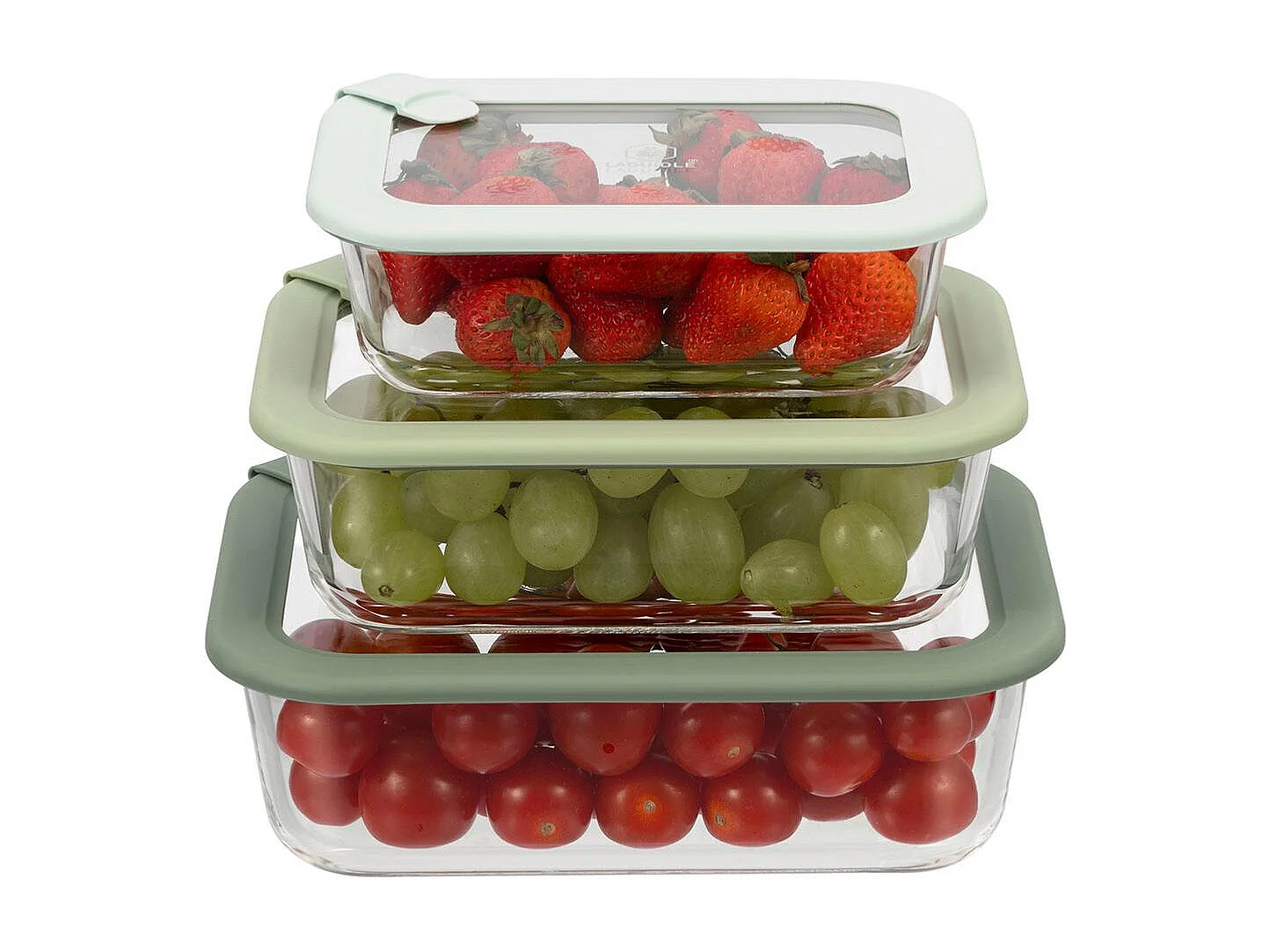 Lot de 3 boîtes en verre rectangulaires avec couvercle 640/1050/1520ml