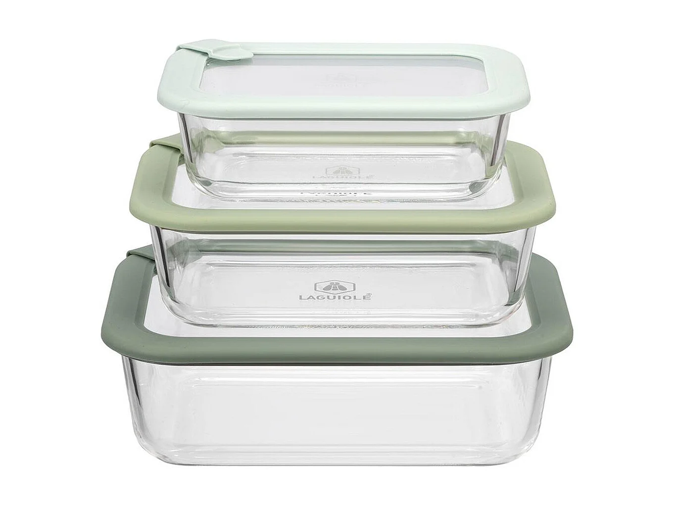 Lot de 3 boîtes en verre rectangulaires avec couvercle 640/1050/1520ml