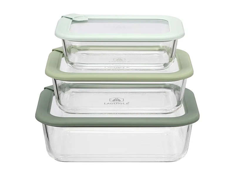 Lot de 3 boîtes en verre rectangulaires avec couvercle 640/1050/1520ml