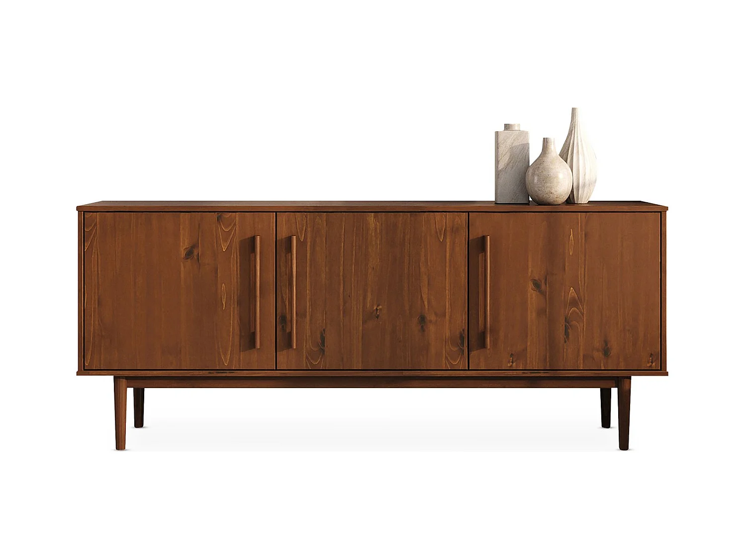 Buffet TECCA L 170 cm 3 Portes en Bois Massif Coloris Châtaignier avec Étagères Réglables, Deux compartiments