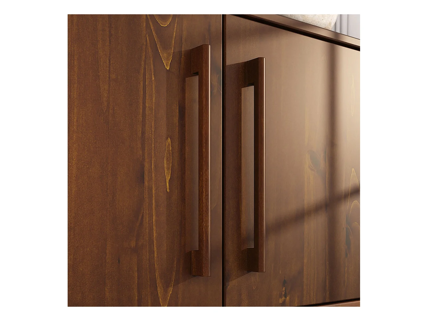 Buffet TECCA L 170 cm 3 Portes en Bois Massif Coloris Châtaignier avec Étagères Réglables, Deux compartiments