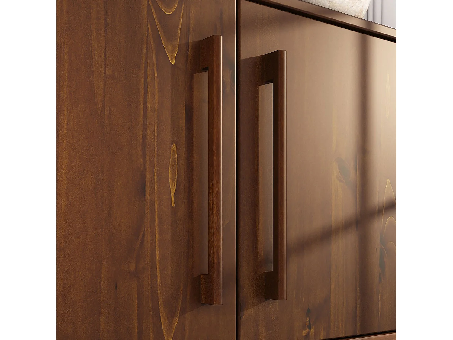 Buffet TECCA L 170 cm 3 Portes en Bois Massif Coloris Châtaignier avec Étagères Réglables, Deux compartiments
