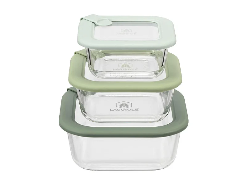 Lot de 3 boîtes en verre carrées avec couvercle 320/520/800ml