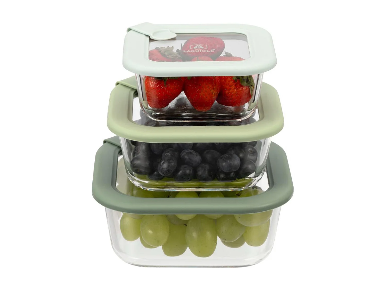 Lot de 3 boîtes en verre carrées avec couvercle 320/520/800ml