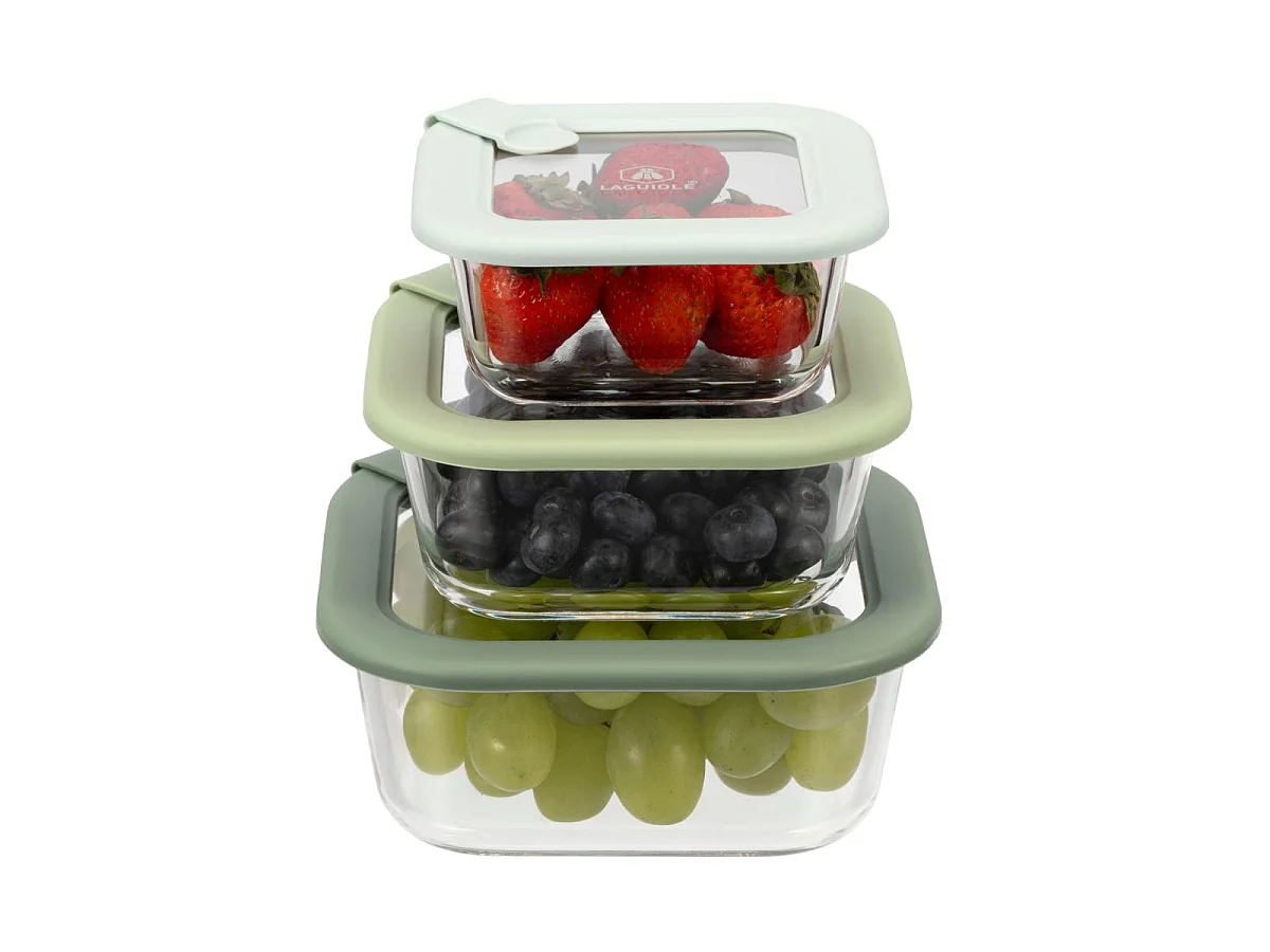 Lot de 3 boîtes en verre carrées avec couvercle 320/520/800ml