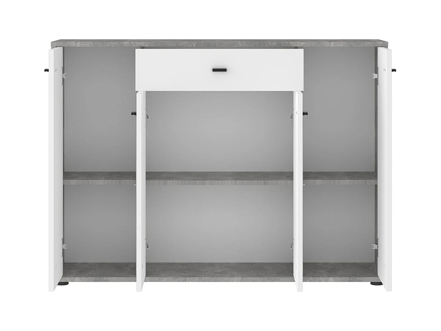 Buffet RAVODA 4 portes 1 tiroir, 117x85x30 cm, Meuble de Rangement avec Étagères et Tiroir pour Salon ou Salle à manger, Blanc