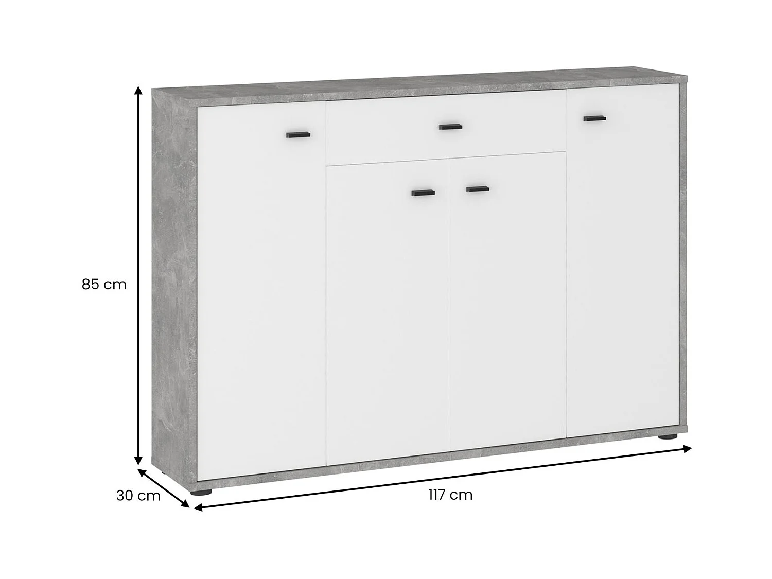 Buffet RAVODA 4 portes 1 tiroir, 117x85x30 cm, Meuble de Rangement avec Étagères et Tiroir pour Salon ou Salle à manger, Blanc