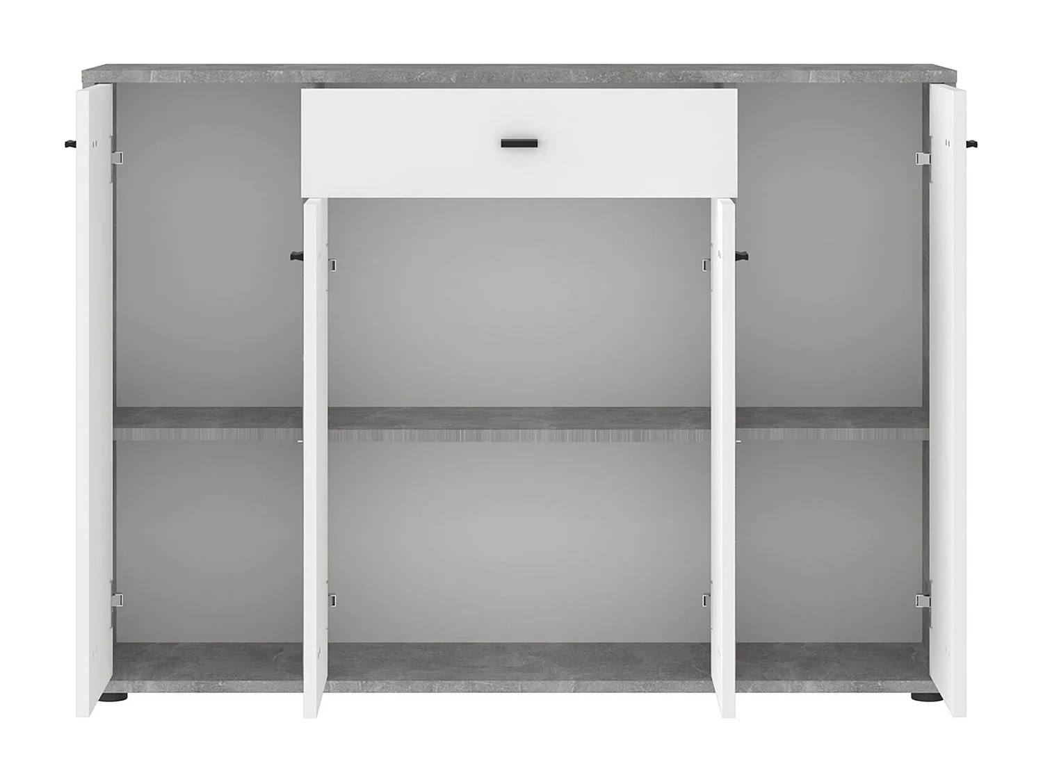 Buffet RAVODA 4 portes 1 tiroir, 117x85x30 cm, Meuble de Rangement avec Étagères et Tiroir pour Salon ou Salle à manger, Blanc