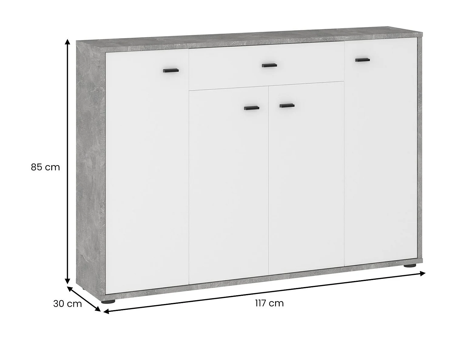 Buffet RAVODA 4 portes 1 tiroir, 117x85x30 cm, Meuble de Rangement avec Étagères et Tiroir pour Salon ou Salle à manger, Blanc