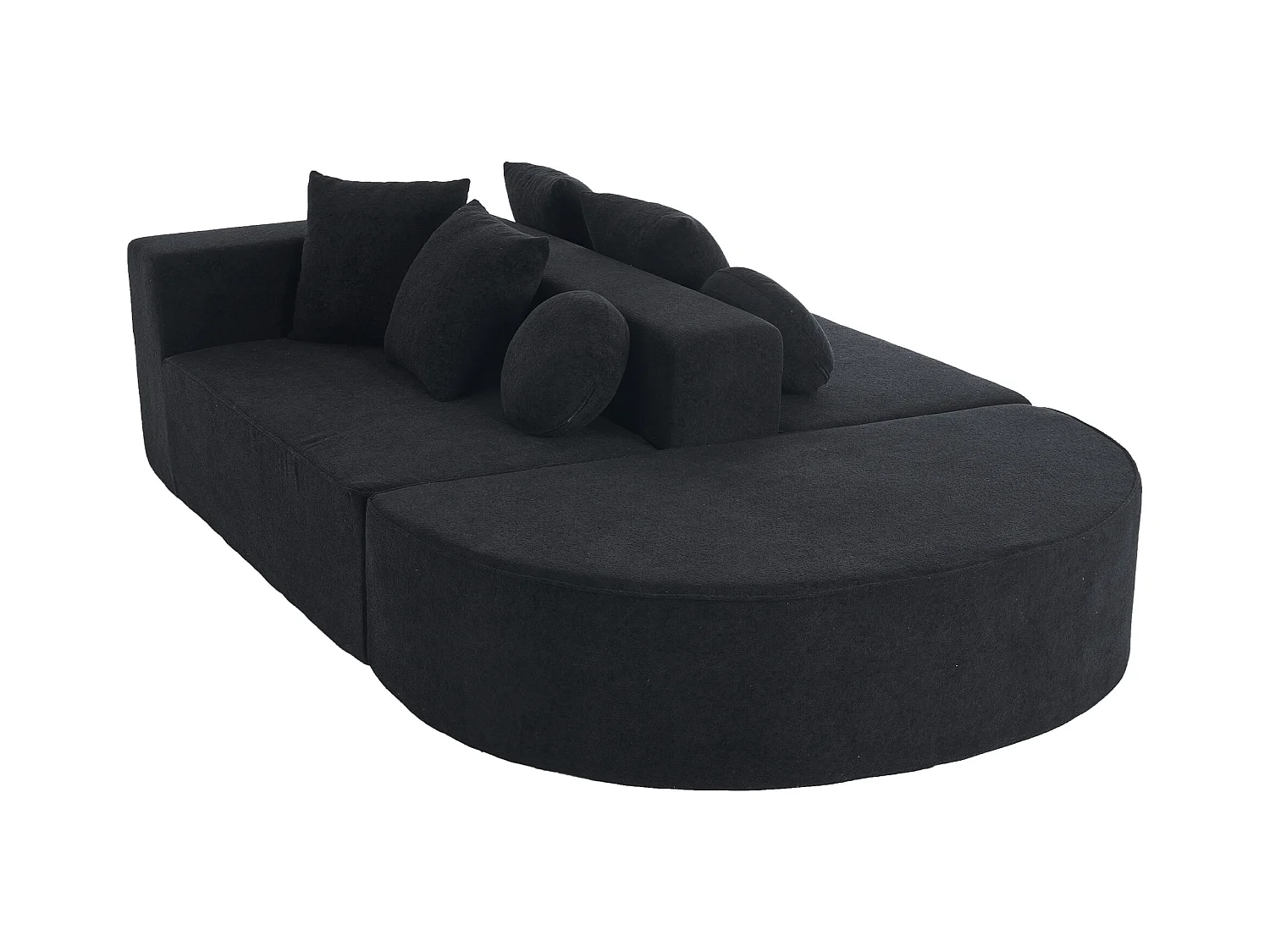 Canapé 5 places noir - Canapé sans cadre avec 4 coussins carrés et 2 coussins ronds - chenille