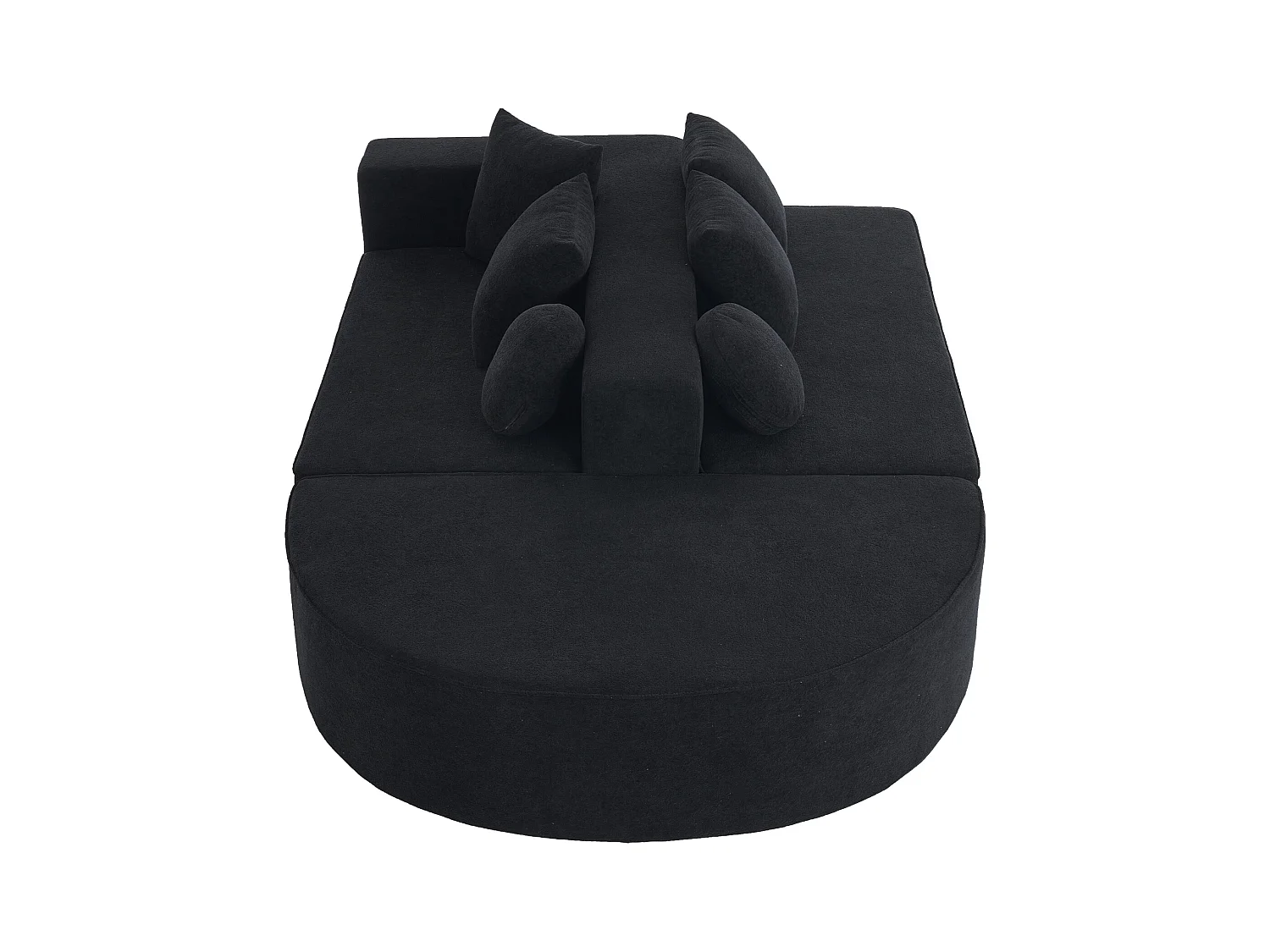 Canapé 5 places noir - Canapé sans cadre avec 4 coussins carrés et 2 coussins ronds - chenille