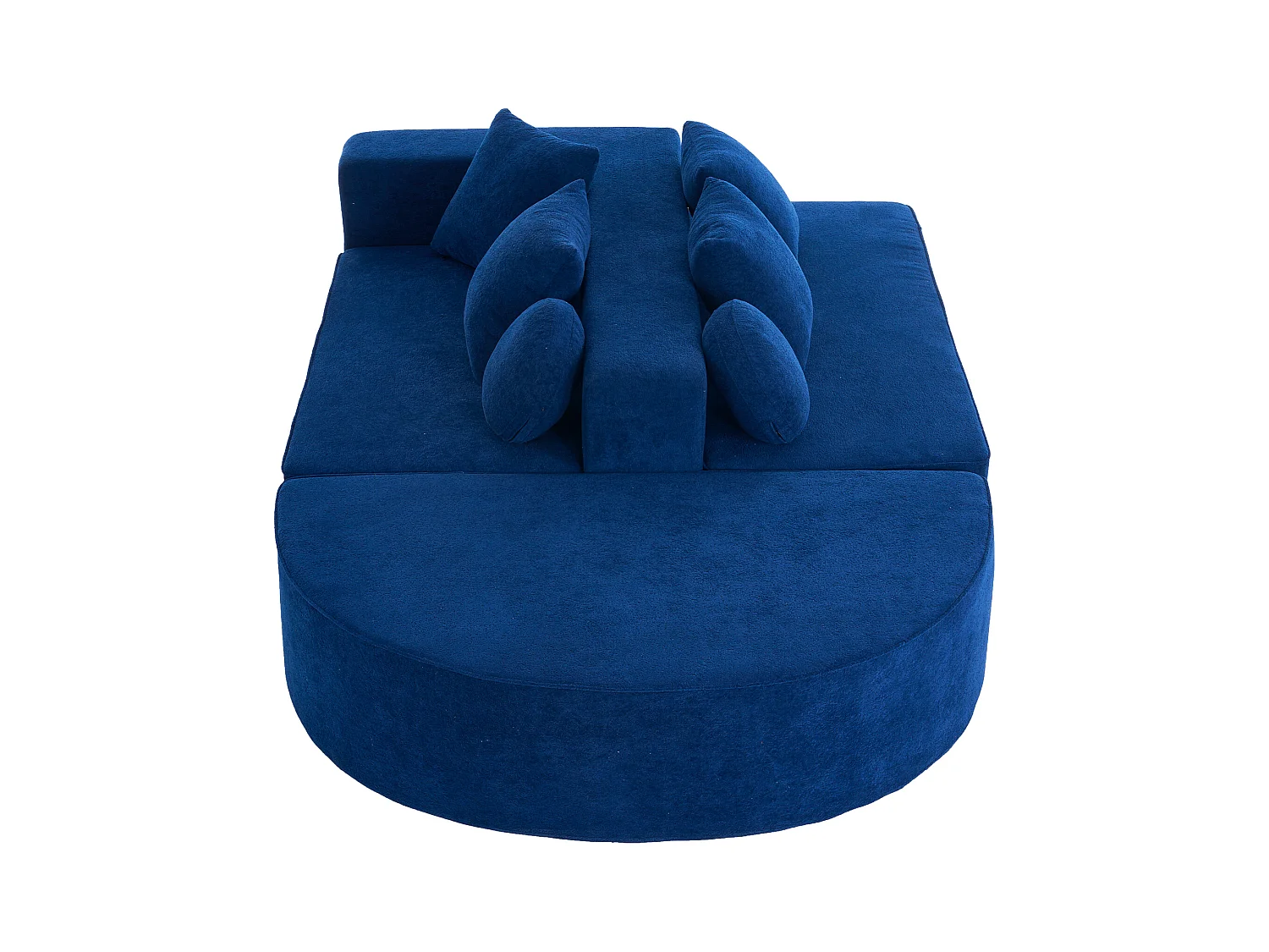Canapé 5 places bleu - Canapé sans cadre avec 4 coussins carrés et 2 coussins ronds - chenille