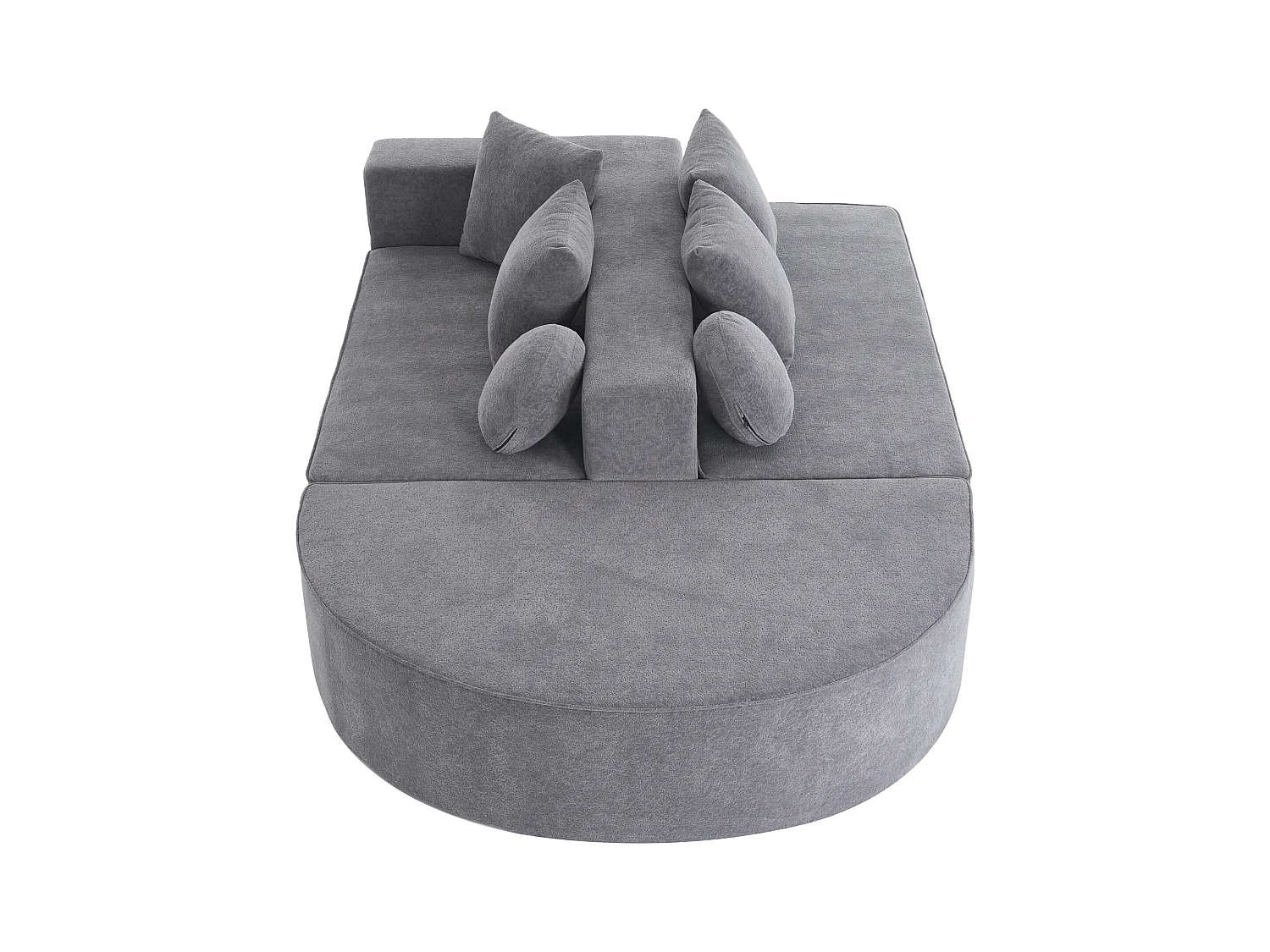 Canapé 5 places gris - Canapé sans cadre avec 4 coussins carrés et 2 coussins ronds - chenille
