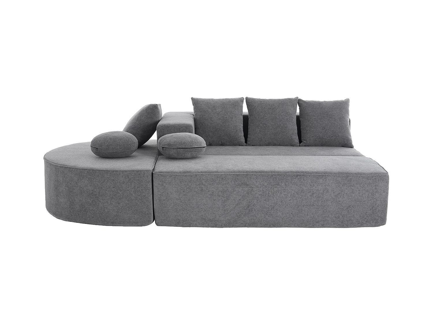 Canapé 5 places gris - Canapé sans cadre avec 4 coussins carrés et 2 coussins ronds - chenille