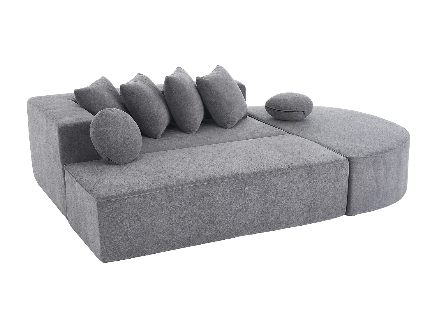 Sofá gris de 5 plazas - Sofá sin estructura con 4 cojines cuadrados y 2 cojines redondos - chenilla