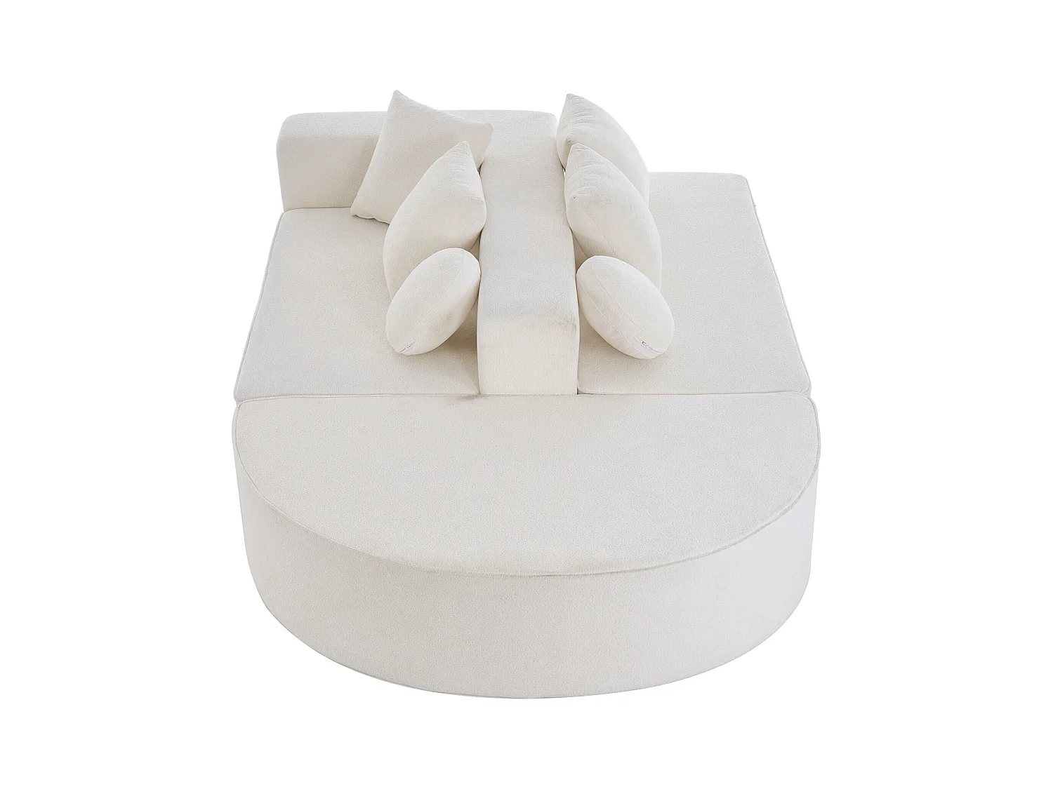 Canapé 5 places blanc - Canapé sans cadre avec 4 coussins carrés et 2 coussins ronds - chenille