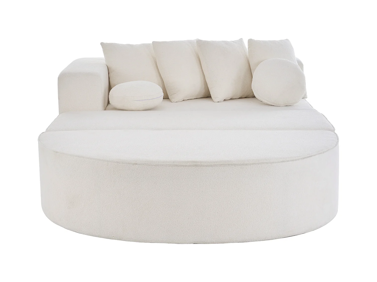 Canapé 5 places blanc - Canapé sans cadre avec 4 coussins carrés et 2 coussins ronds - chenille