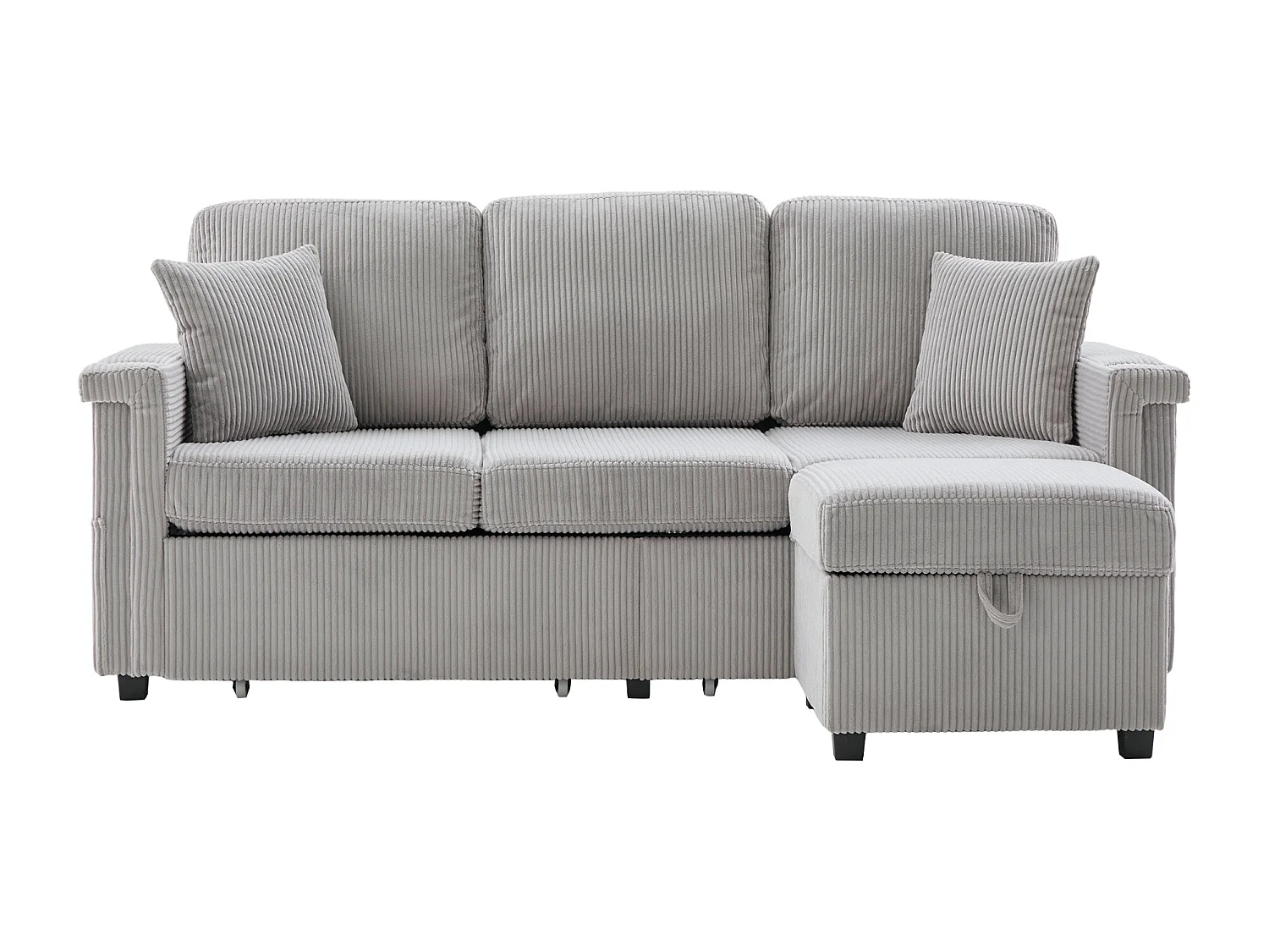 Sofá de 4 plazas gris claro - Sofá esquinero con iluminación LED y reposapiés con espacio de almacenamiento - portavasos y bolsillos laterales - pana