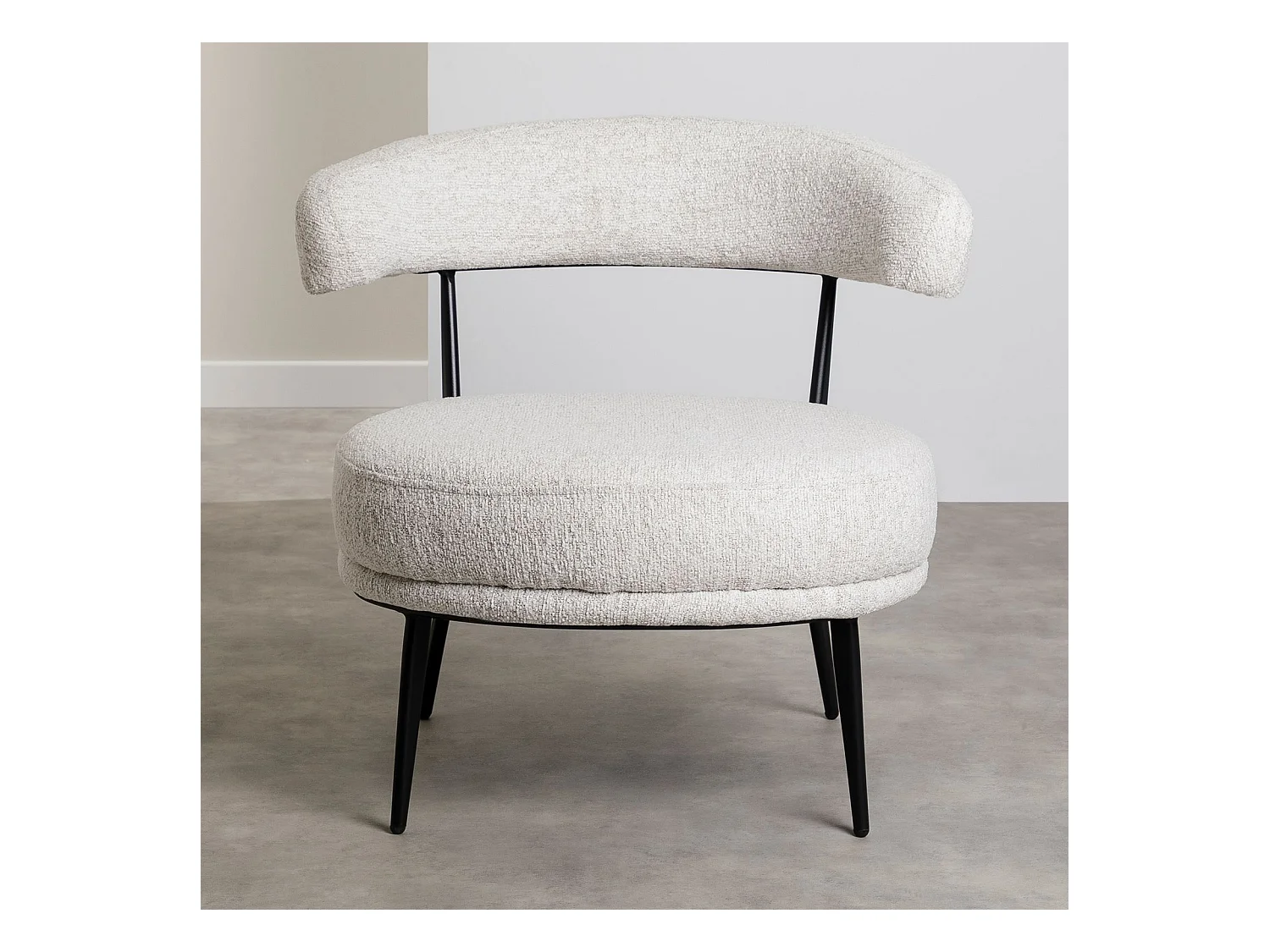 Fauteuil salon MANAO Design Moderne en Tissu Chenille effet Bouclette Couleur Beige, Sans Accoudoirs