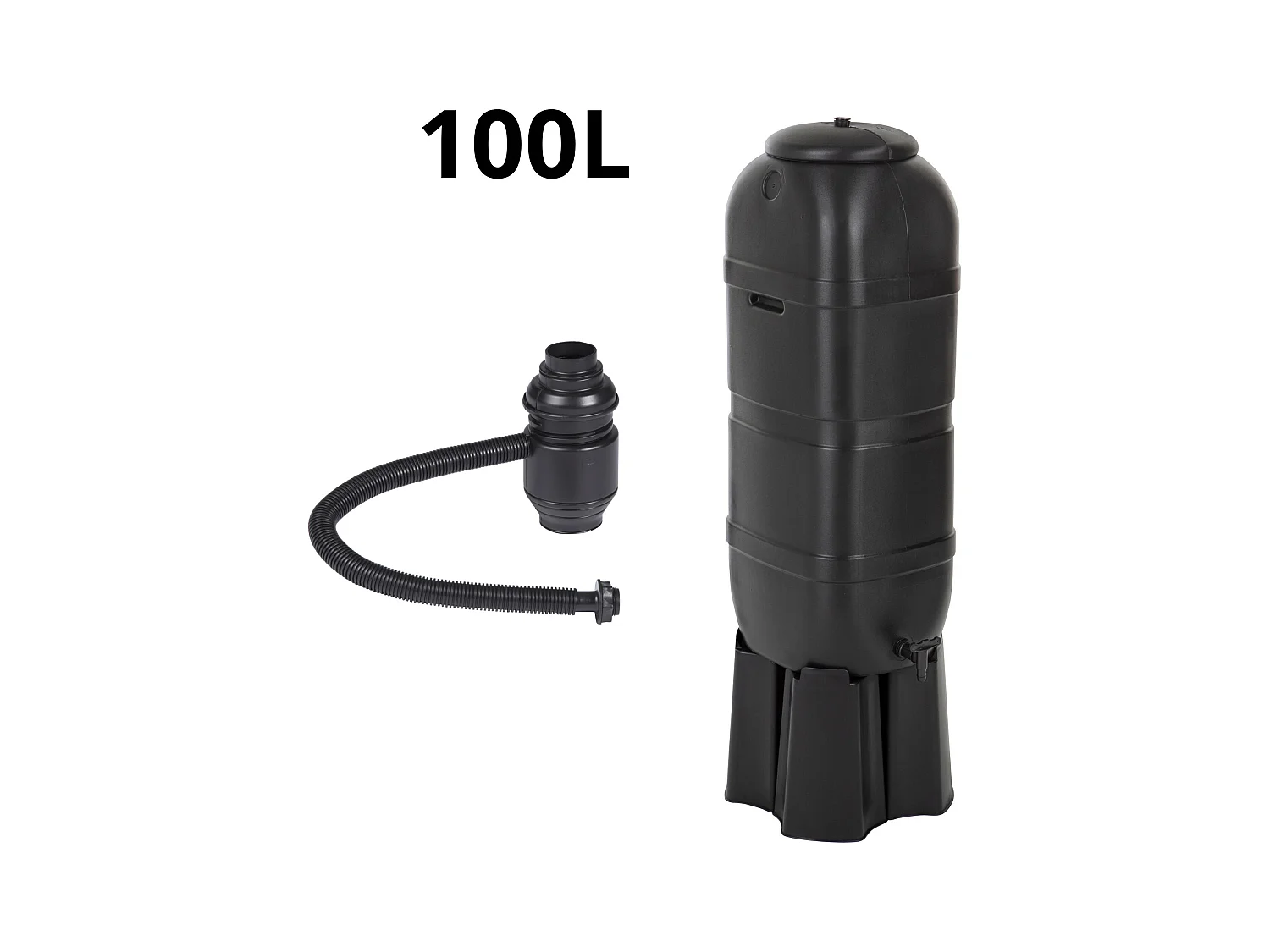 Tonneau récupérateur d’eau de pluie 100 L Noir - Accessoires inclus