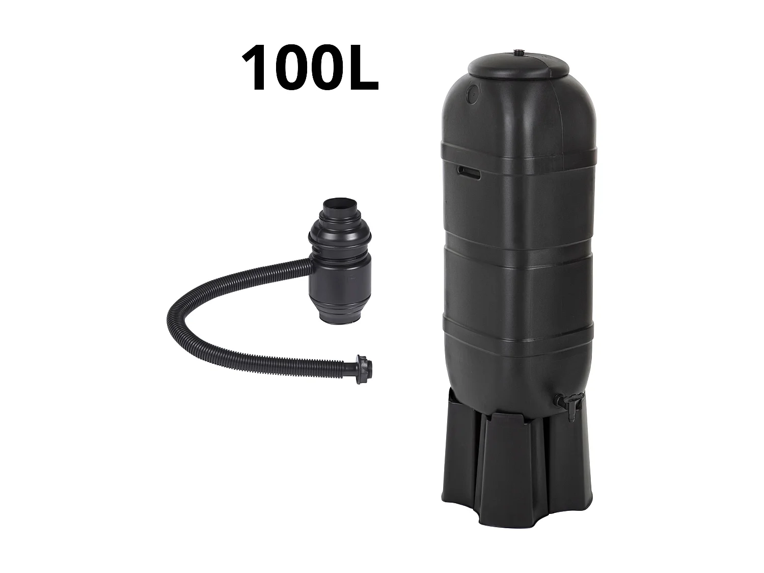 Tonneau récupérateur d’eau de pluie 100 L Noir - Accessoires inclus