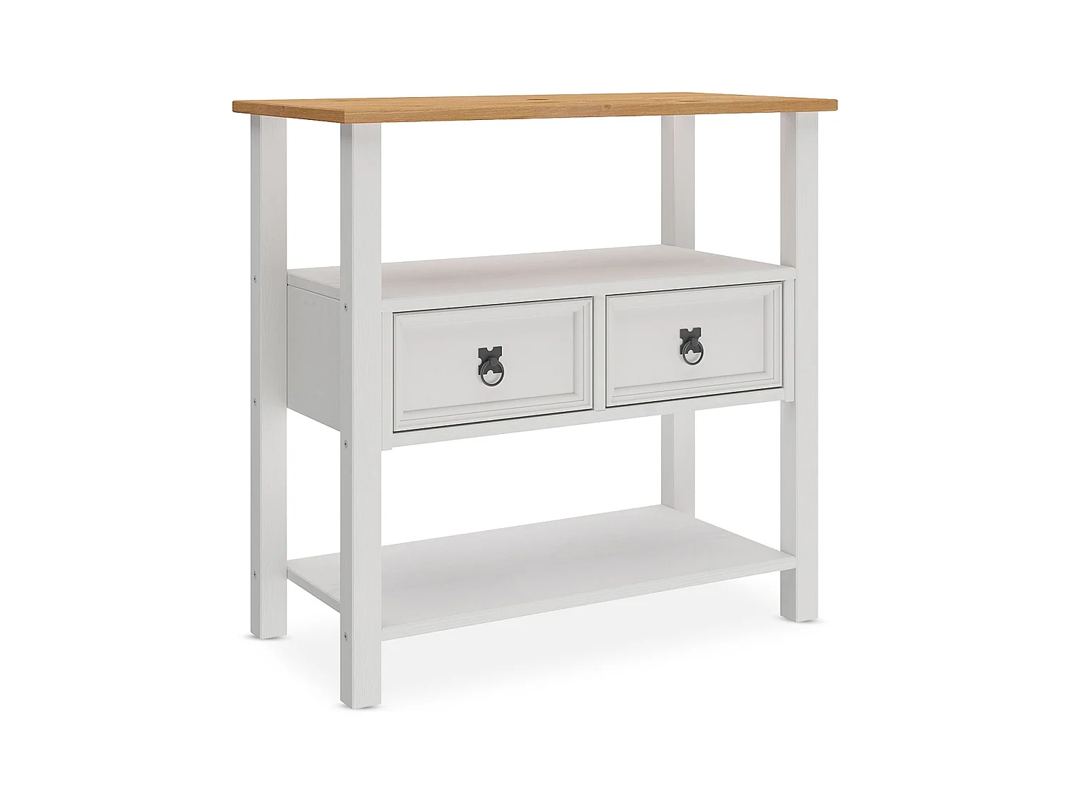 Meuble sous lavabo TEQUILA H 78 cm en bois massif avec 2 tiroirs et 2 étagères Style Mexicain, Meuble sous Vasque Salle de Bain