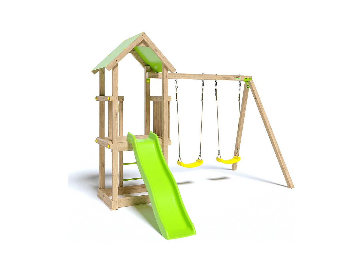 Aire de jeux en bois avec balançoires, toboggan et bac à sable pour 6 enfants