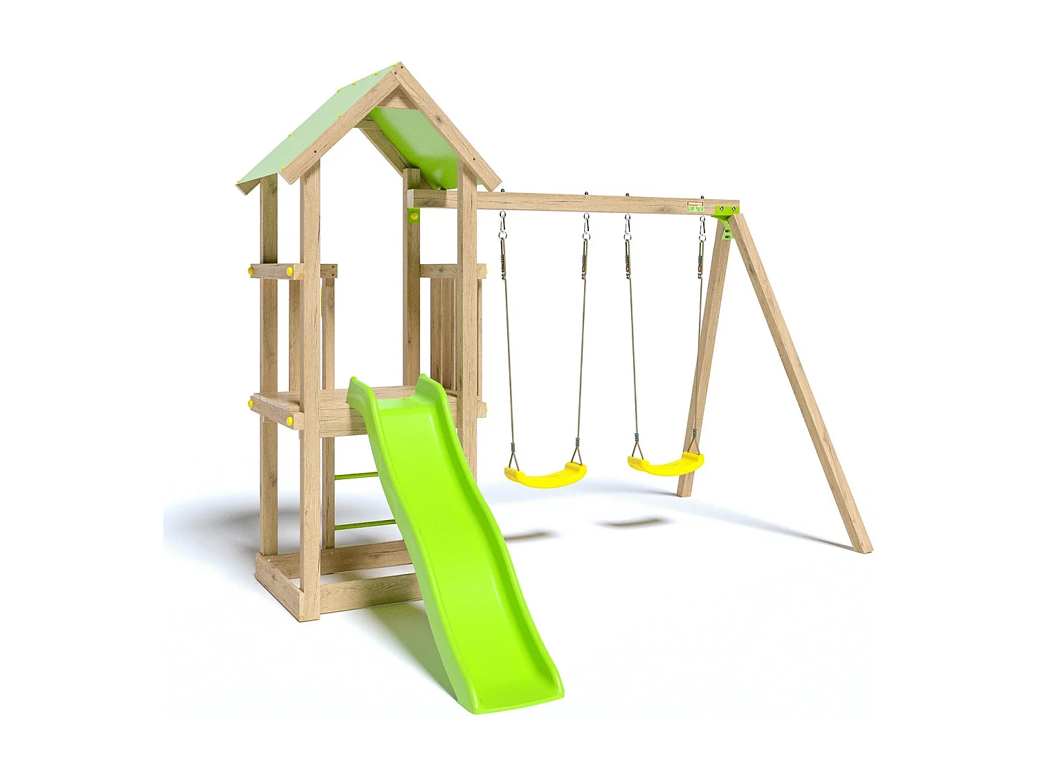 Aire de jeux en bois avec balançoires, toboggan et bac à sable pour 6 enfants