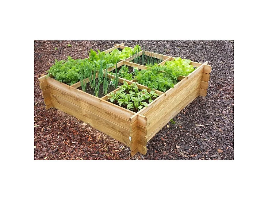 Carré potager en bois pin sylvestre avec croisillons + géotextile – 140 × 140 × 40 cm – Solid