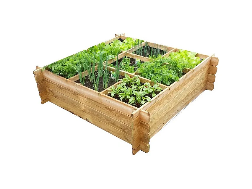 Moestuinbak van dennenhout 1400 x 1400 x 400 mm met kruisen en geotextiel - Solid