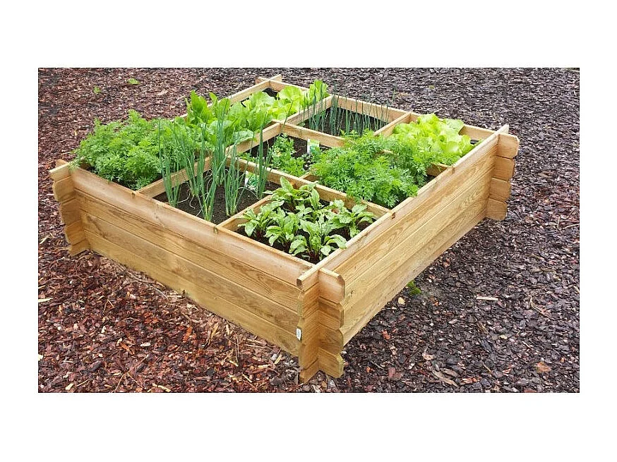 Carré potager en bois pin sylvestre avec croisillons + géotextile – 140 × 140 × 40 cm – Solid